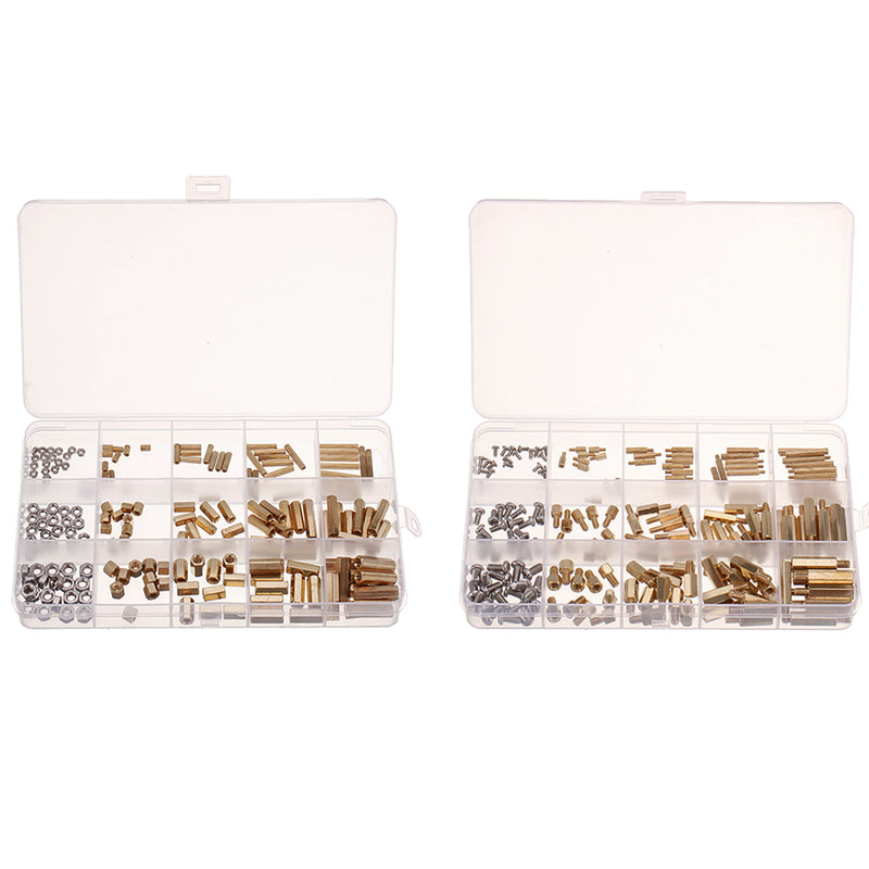 Suleve MXBH1 360Pcs M2/M3/M4 Male-Female Female-Female Knurled Brass Round Thread Hex Column Standoff Support Spacer Pillar for PCB Board