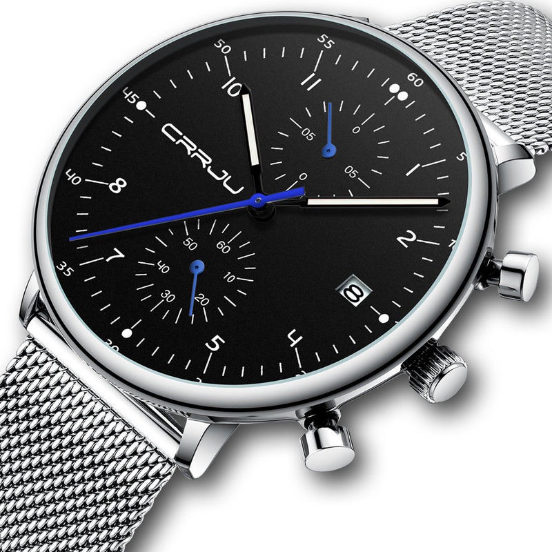 CRRJU 2278 Chronograph Luminous Display  Calendar Fashion Steel Strap Men Quartz Watch