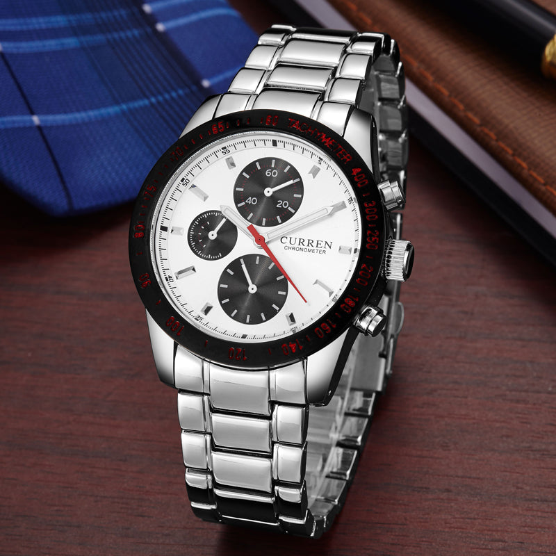 CURREN 8016 Decorative Three Dials Full Steel Quartz Watches Business Style Men Wrist Watch
