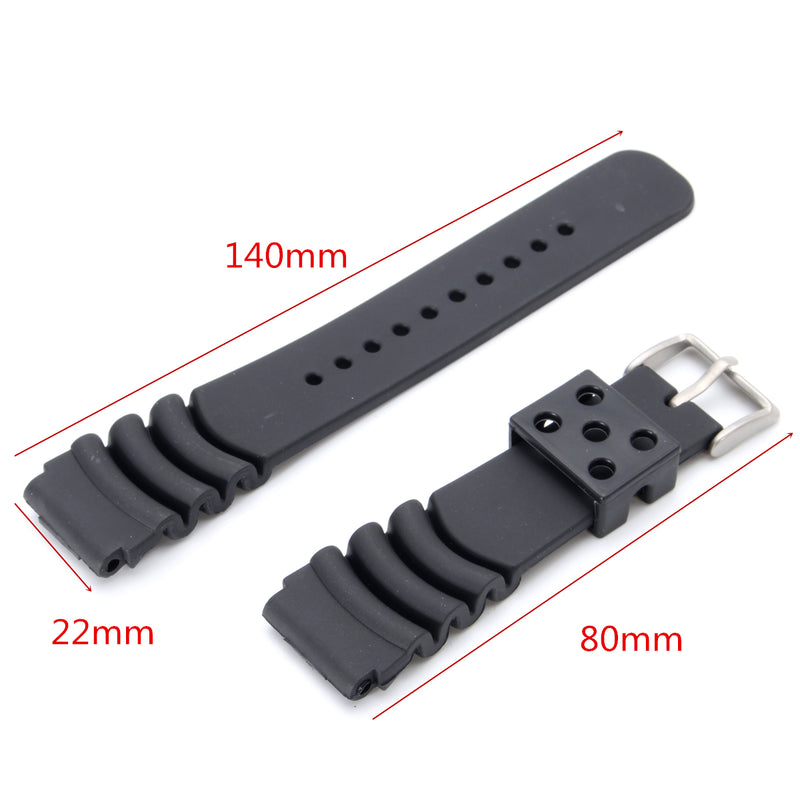 Replacement 20mm/22mm Black Divers Silicone Watch Band Strap Ocean Ripples for SEIKO