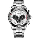 MEGIR 2087 Business Hardlex Mirror Luminous Waterproof Quartz Watch Stainless Steel Men Wrist Watch