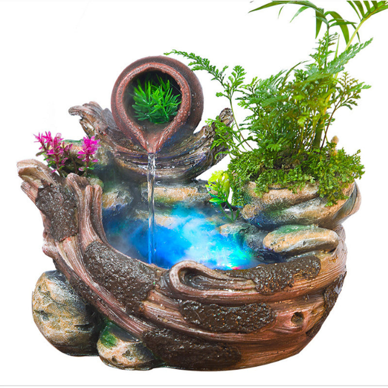 Resin Rockery Water Fountain LED Lights Atomization Home Office Desktop Decorations