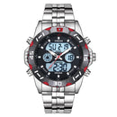 STRYVE S8011 Chronograph Alarm Calendar Stainless Steel Sport Dual Display Digital Watch