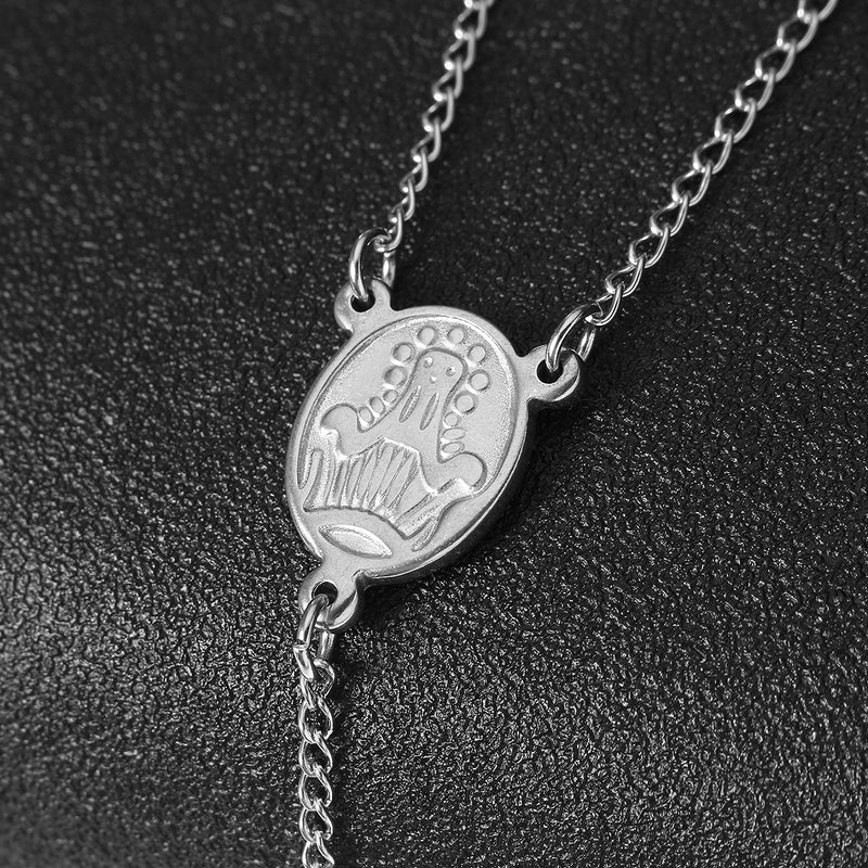 4/5/6/8mm Silver Tone Crossed Pendant Stainless Steel Bead Chain Jesus Christ Rosary Long Necklace Mens Womens Jewelry