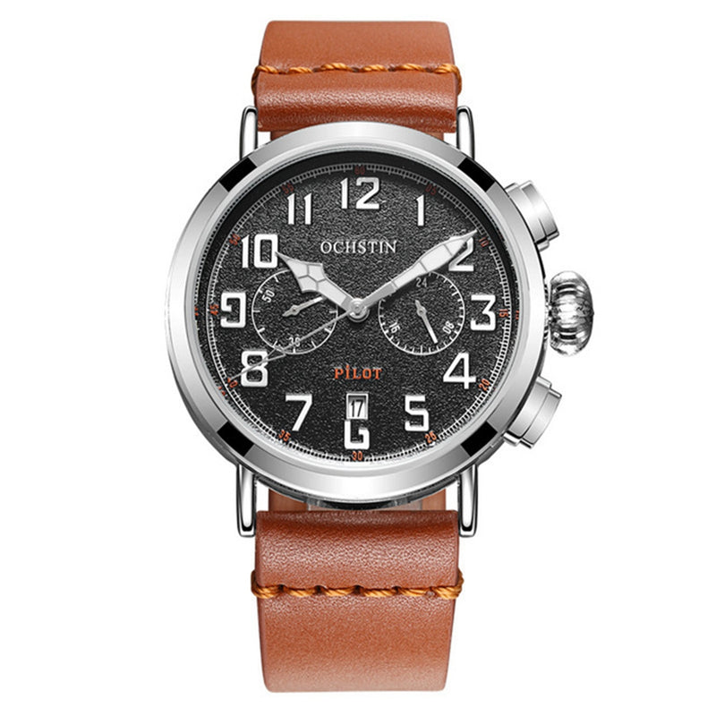 OCHSTIN GQ077A Calendar Casual Style Men Wrist Watch Leather Strap Elegant Quartz Watch