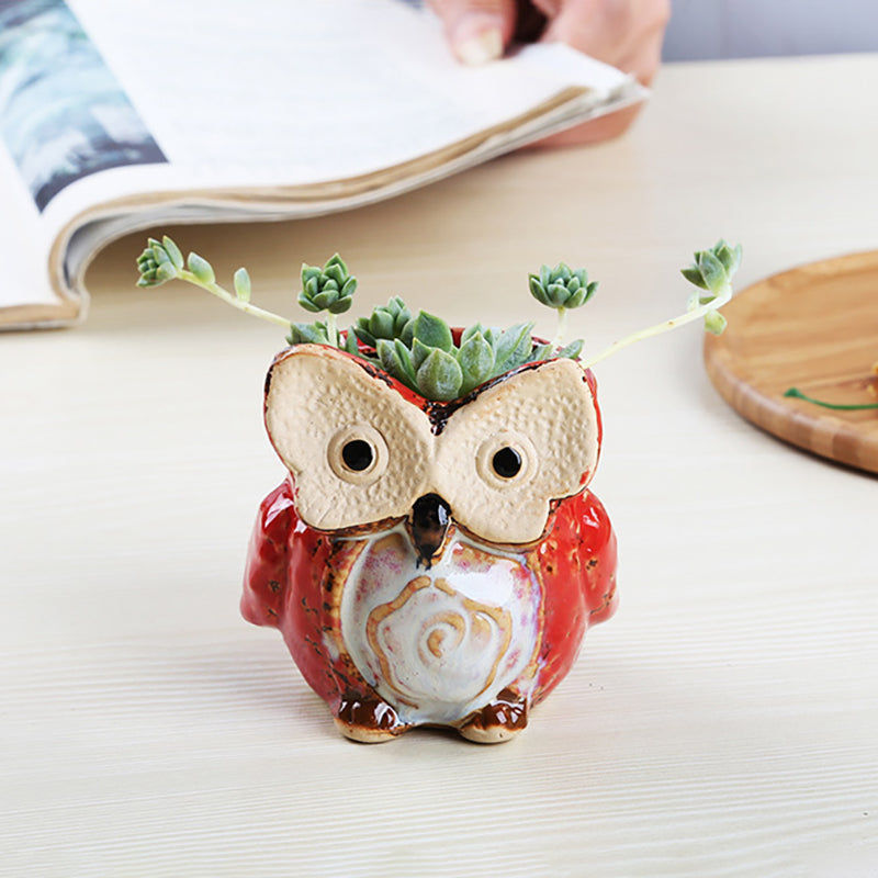 Porcelain Animal Vase Series Mini Pots Ornaments Cute Owl Multi-flower Pots Suit Exquisite Small Home Decor