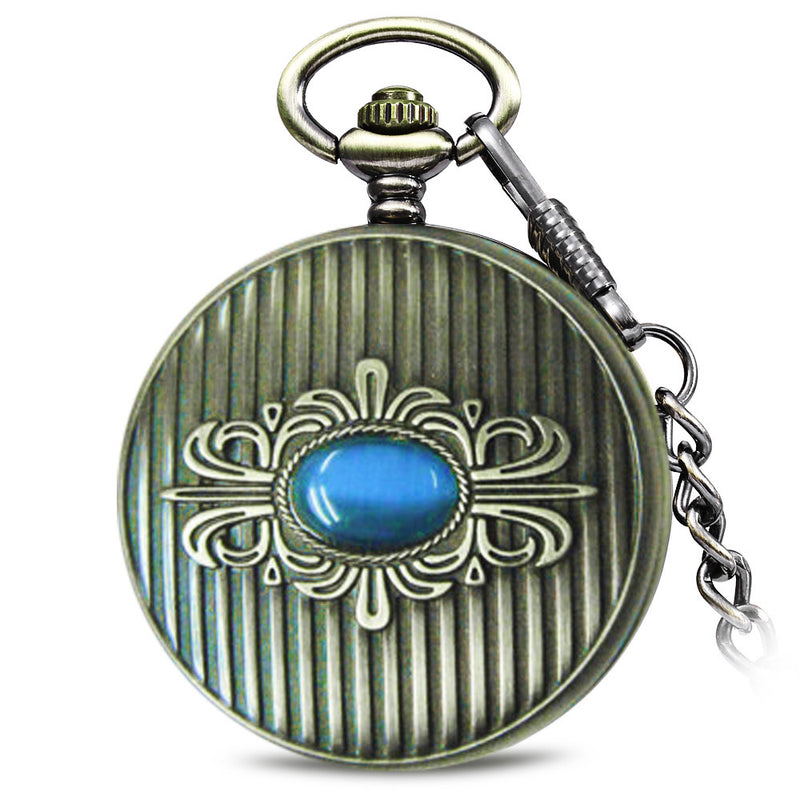 JIJIA JX015 Blue Gem Striped Appearance Mechanical Watch Pocket Watch