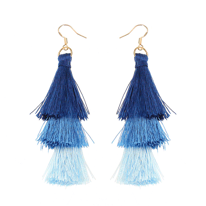 Women's  Bohemian Tassel Earrings Hand-made Three Layers Different Color Ear Drop Unique Gift