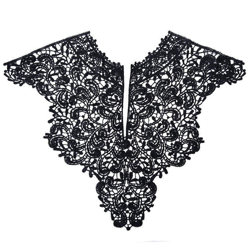Beautiful Black & Off White Embroidery Big Flowers Lace Neckline Fabric Closure DIY