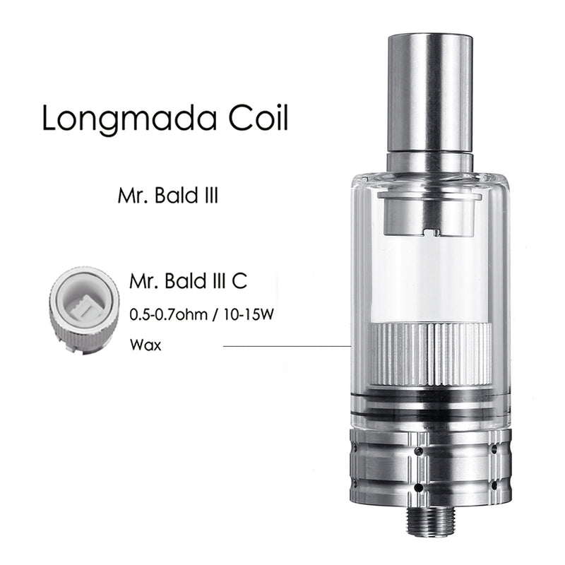 Longmada Mr.Bald 3 Atomizer B/C/D/E Wax Tank Glass Dry Herb 510 Threaded co2 Atomizer Quartz Vaporizer