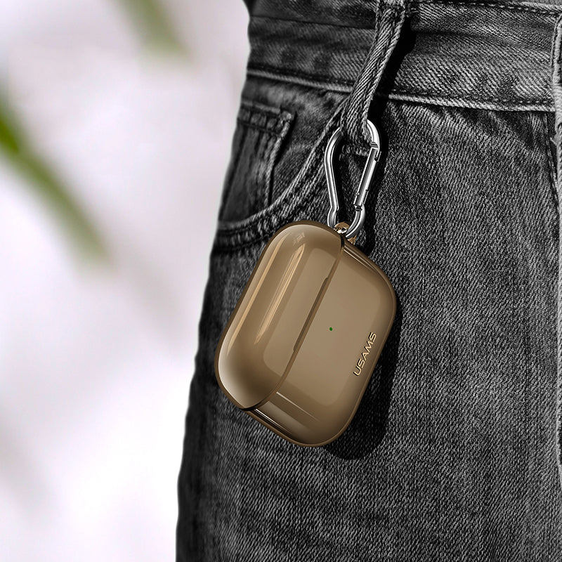 USAMS US-BH570 1.2mm Ultra-thin Translucent Shockproof TPU Earphone Storage Case with Keychain for Apple Airpods 3 Airpods Pro