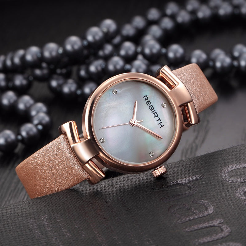 REBIRTH RE049 Simple Design Clock Women Wrist Watch Leather Strap Quartz Watches