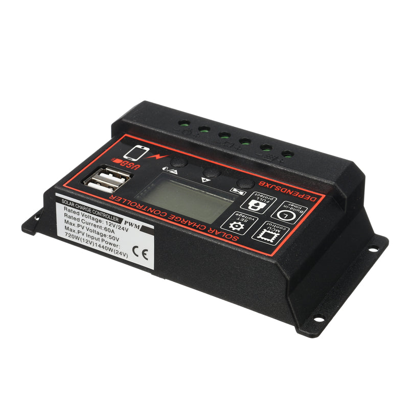 12v/24V Auto Solar Controller 10A-60A LCD Solar Charge Controller PWM Solar Panel Controller Solar Panel Battery Regulator With Dual USB Port