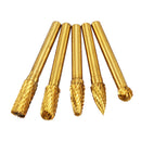 5pcs 6x8mm Titanium Coating Tungsten Steel Grinding Head Rotary Burrs Tool