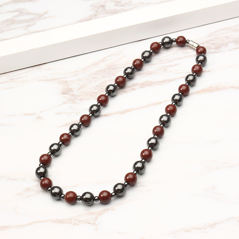 Healthy Healing Jewelry Black and Red Beads Magnet Stone Beaded Necklace Unisex
