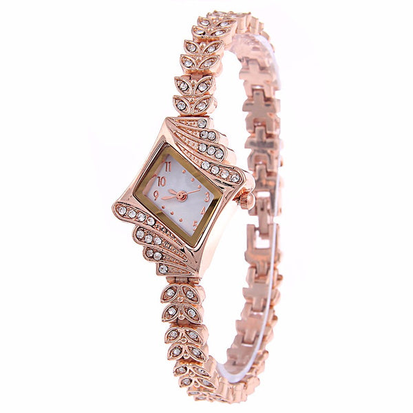 Fashion Ladies Dress Watch The Diamond Shape Crystal Leaf Women Bracelet Quartz Watch
