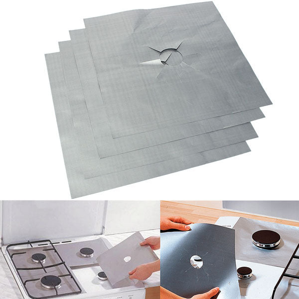 Honana RP11 4Pcs Reusable Silver Gas Range Protector Liner Non Stick Gas Hob Stove Top