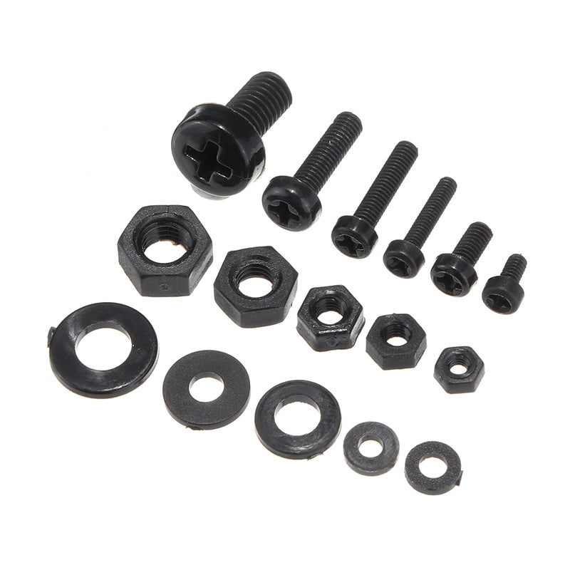 Suleve MXNH2 150Pcs Nylon Black P hillips Pan Head Screw Nut Bolt Washers Assortment Kit M2 M2.5 M3 M4 M5