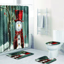 4PCS Xmas Bath Mat Set Non-slip Floor Rug Bathmat Toilet Cover Shower Curtain
