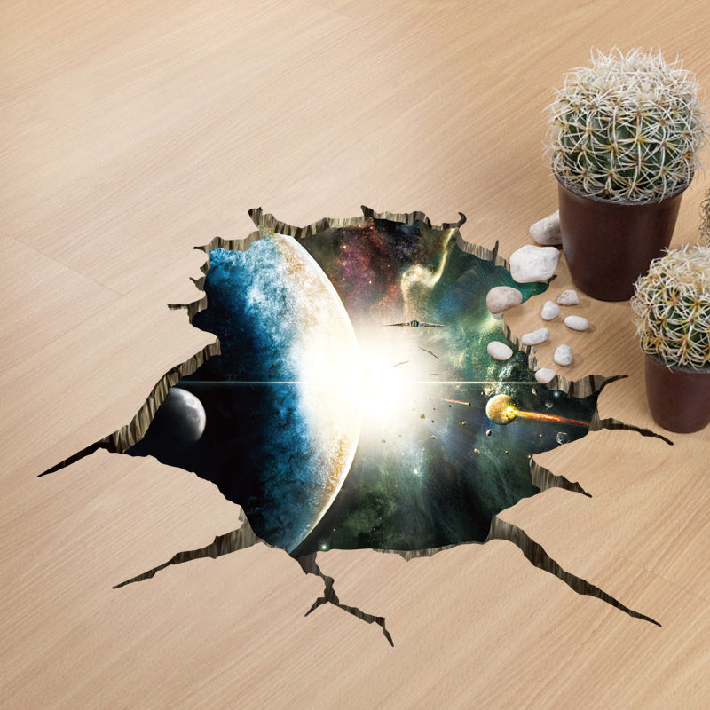 Miico Creative 3D Space Universe Planets Broken Wall Removable Home Room Wall Decor Sticker