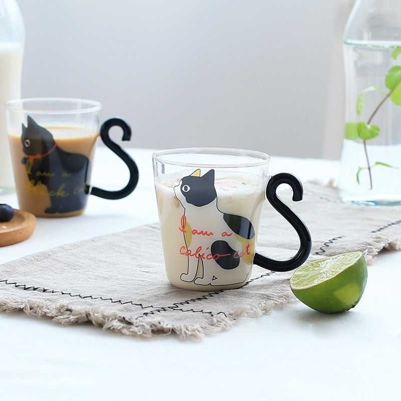 Cat Glass Cartoon Children's Cup Creative Handle Coffee Cup Single-layer Transparent Juice Drink Cup