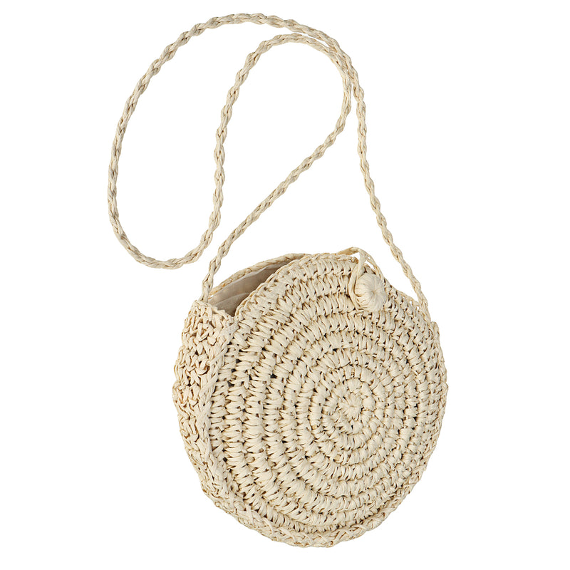 21 x 21cm Round Straw Bags Handmade Woven Beach Camping Travel Crossbody Bag Handbag Shoulder Bag