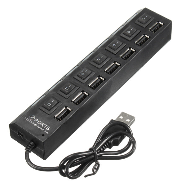 7 Port High Speed USB 2.0 Hub + AC Power Adapter ON/OFF Switch For PC Laptop MAC