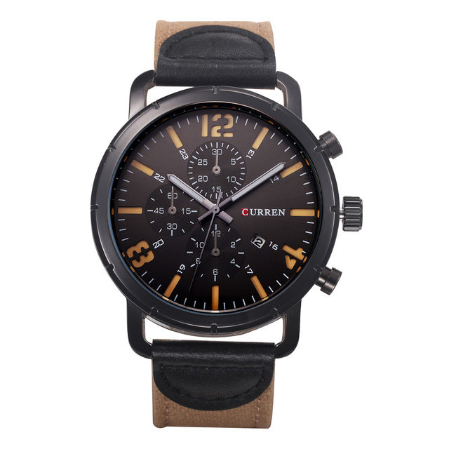 CURREN 8194 Date Display Casual Style Men Wrist Watch Leather Strap Analog Quartz Watch