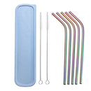 8pcs Stainless Steel Colorful Curved Straw Reusable Straw Set with 2 Brushes Storage Box