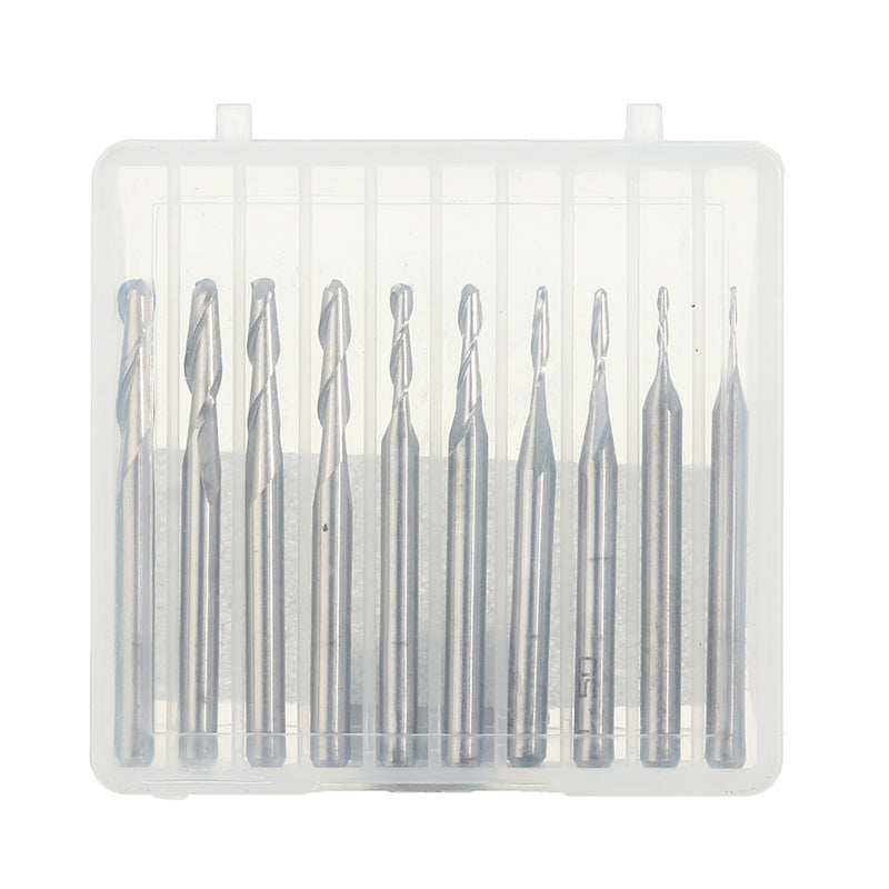 10pcs/Set Ball Nose End Milling Cutter Set Carbon Steel 1mm-3.175mm CNC Milling Cutter
