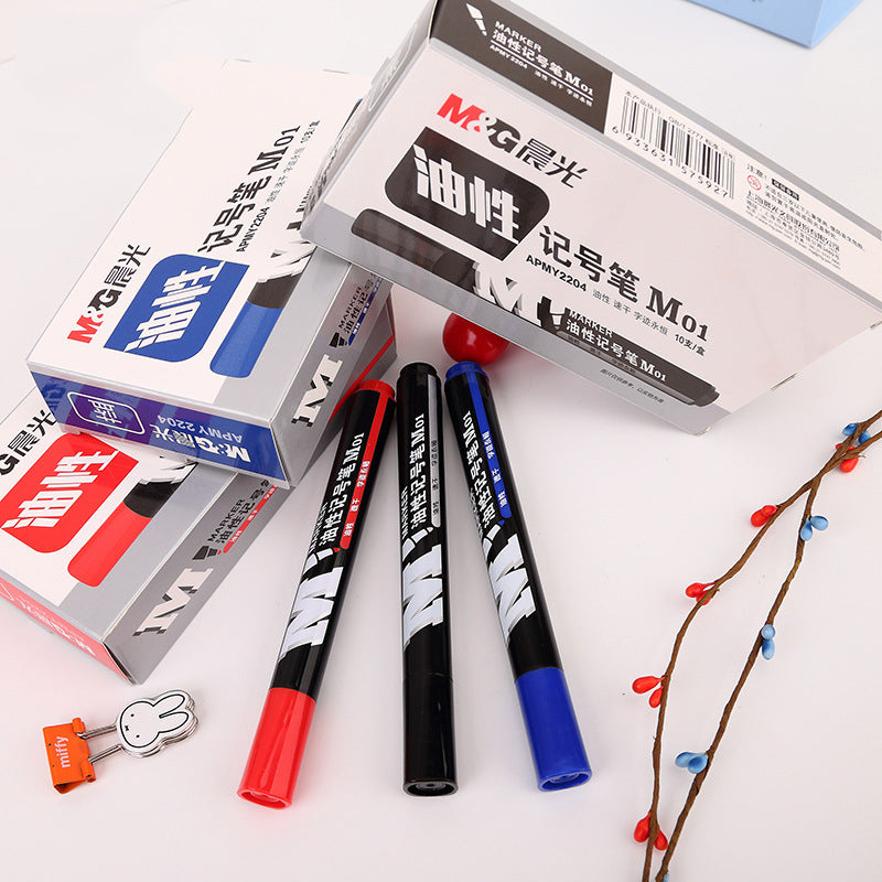 M&G MG2130/Y22O4 1 Piece Dual Head Marker Pen Black/Blue/Red Extra Fine Point Oil Ink Liner Twin Mark Pens Office School Supplies