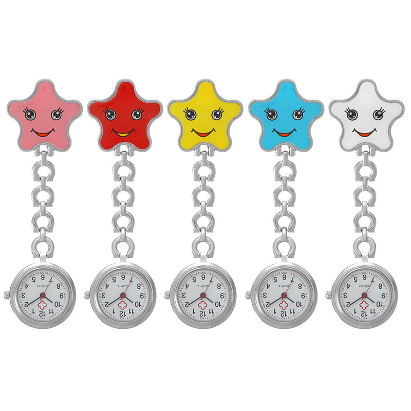 Women Cartoon Sea Star Shape Smiley Face Nurse Watch Colorful Pocket Watch