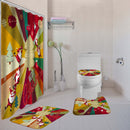 Christmas Santa Claus Non-Slip Toilet Seat Cover Carpet Mats Shower Curtain Set