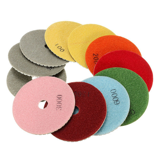 12pcs 4 Inch 50-6000 Grit Diamond Polishing Pads Set for Granite Concrete Marble