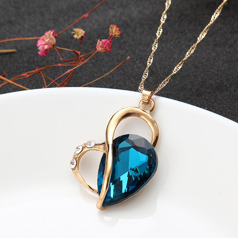 Heart Jewelry Set Water Drop Rhinestone Crystal Earrings Necklace Set Gift for Women