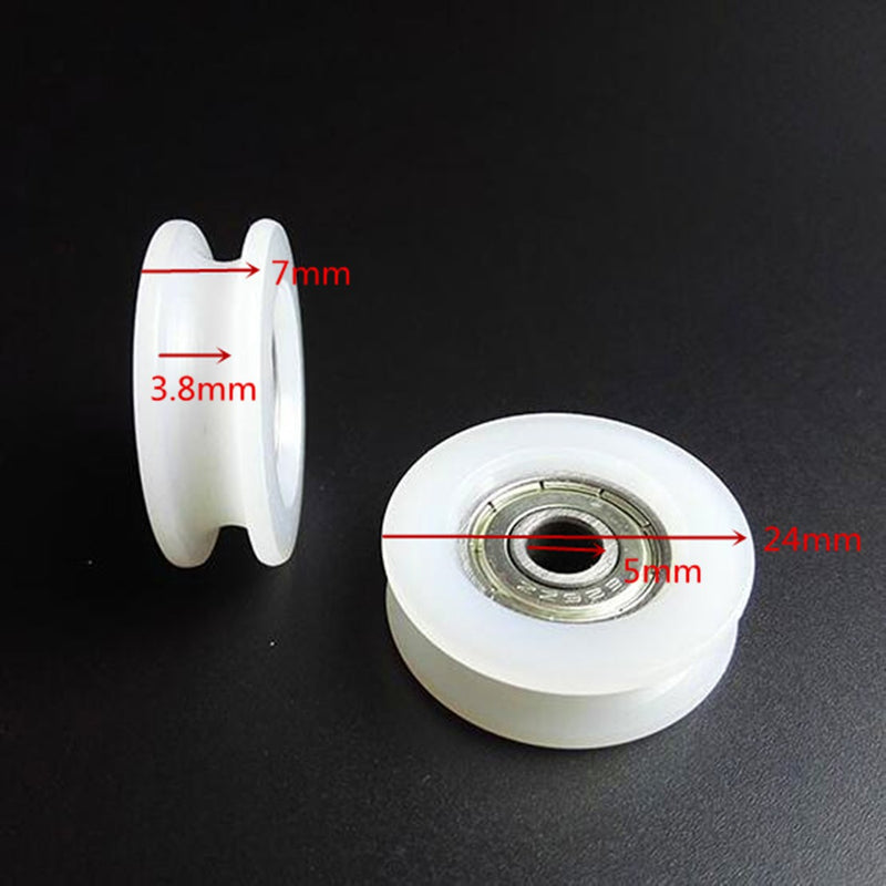 10pcs 5x24x7mm Ball Bearing U Groove Nylon Round Pulley Wheel Roller For 3.8mm Rope Ball Bearing