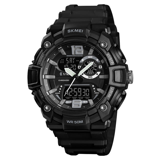 SKMEI 1529 5ATM Waterproof Luminous 3 Time Multi-Function Back Light Dual Display Men Watch Digital Watch