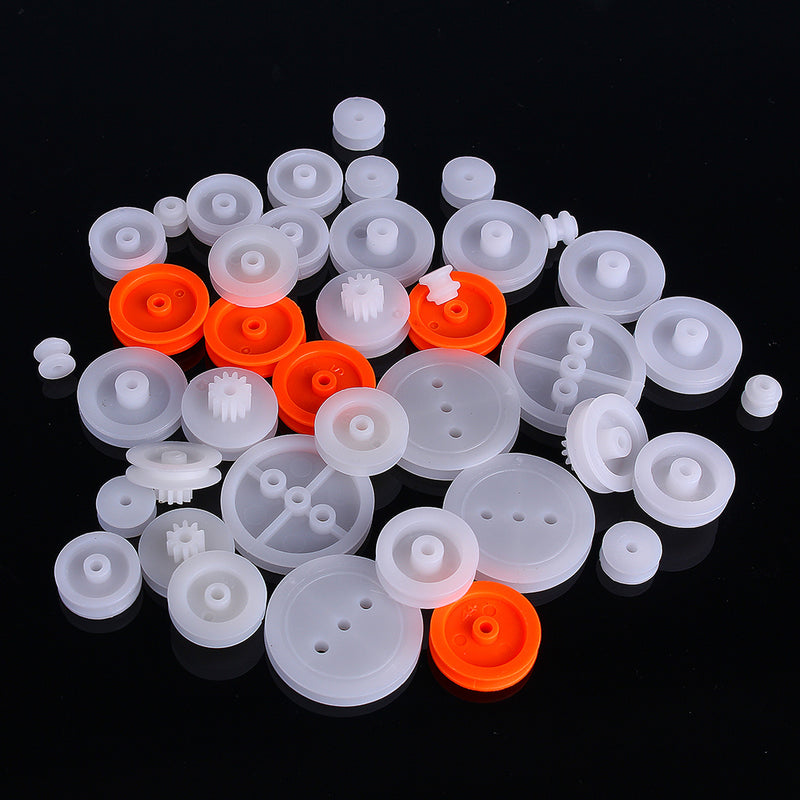 84pcs Pulley Plastic Gears Kit Rubber Band Pulley Belt Shaft Robot Motor Bevel Set