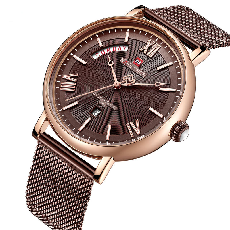 NAVIFORCE 3006 Mesh Steel Band Calendar Quartz Watch Casual Waterproof Men Wrist Watch