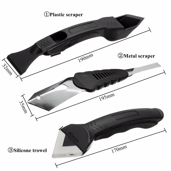 3Pcs Silicone Scraper Caulking Grouting Sealant Finishing Cleaning Tool Kit