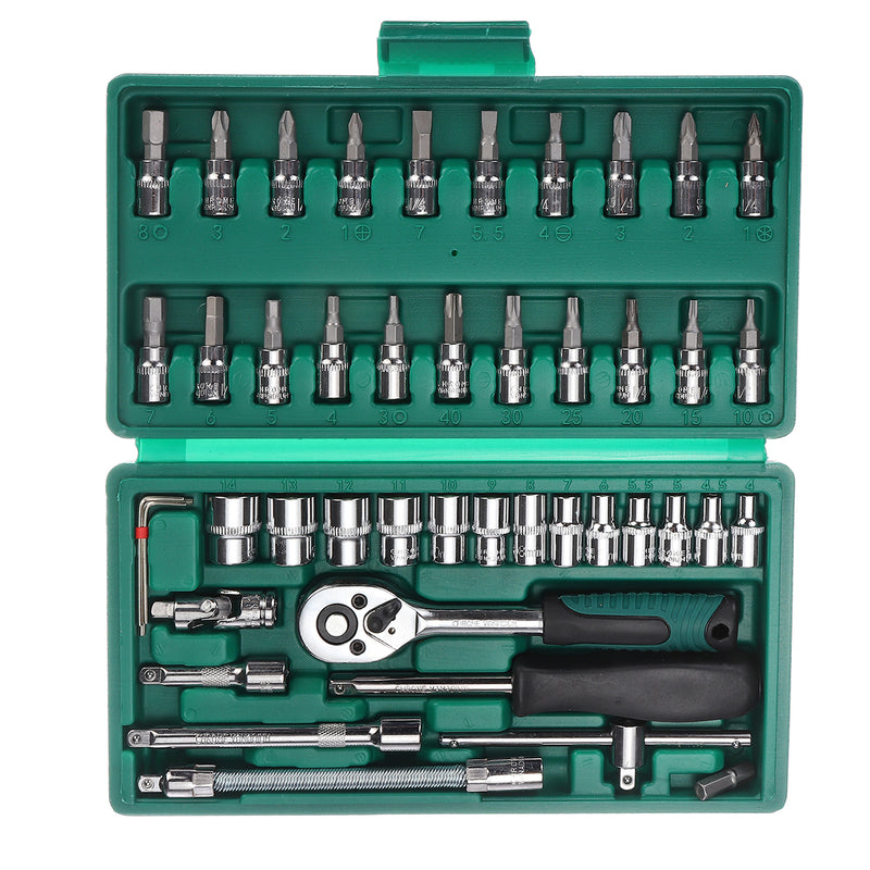 1/4 Inch Socket Ratchet Wrench Screwdriver Hand Tool Set Household Car AUTO Repair Tool Kit with Plastic Toolbox Storage Case