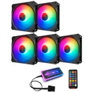 Coolmoon 5PCS 12cm RGB Cooling Fan Multilayer Backlit CPU Cooling Fan With the Remote Control for Desktop PC