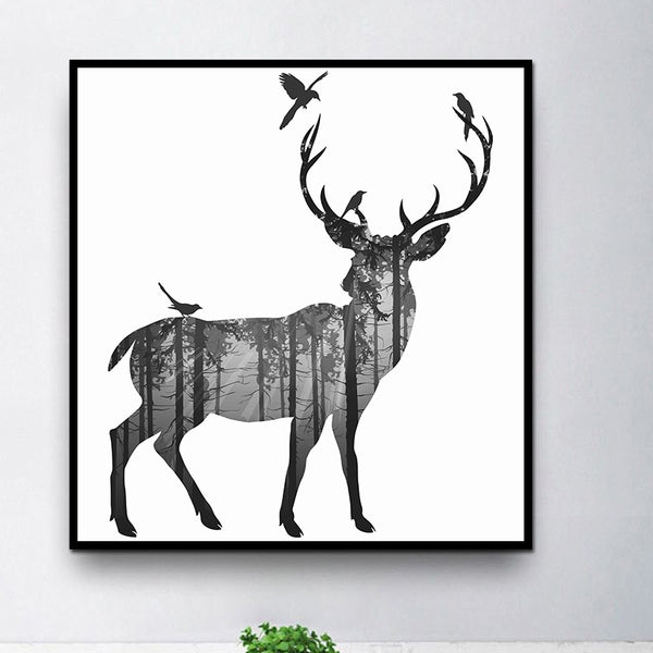 Miico Hand Painted Oil PaintingsSimple Style-CSide Face DeerWall Art For Home Decoration Paintings