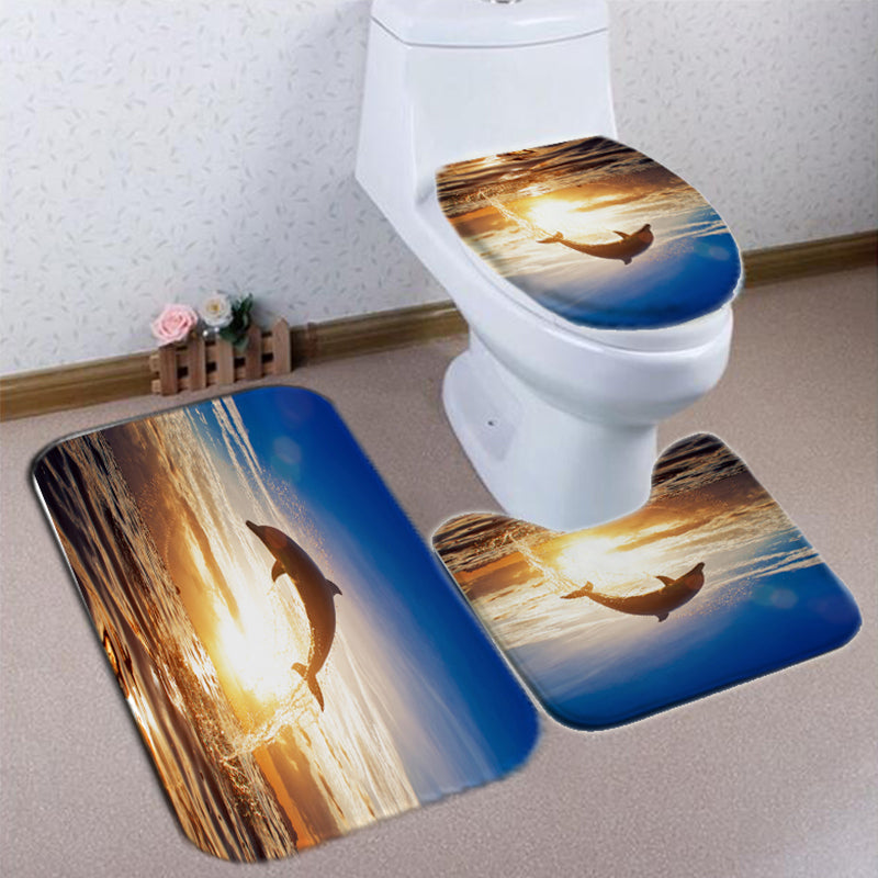 Dolphin Pattern Shower Curtain Waterproof Fabric Bath Accessory 3D Printing Ocean Curtain