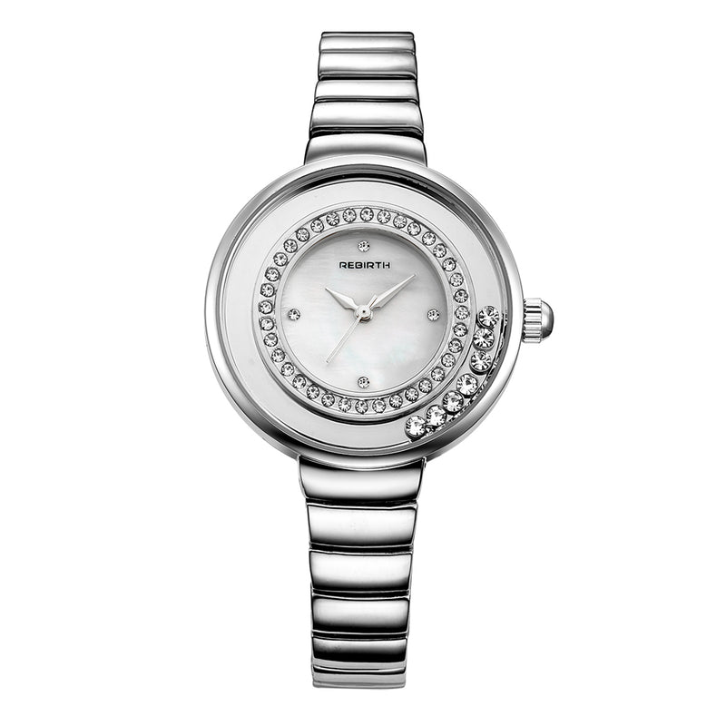 REBIRTH RE083 Crystal Shining Women Wrist Watch Stainless Steel Strap Quartz Watches