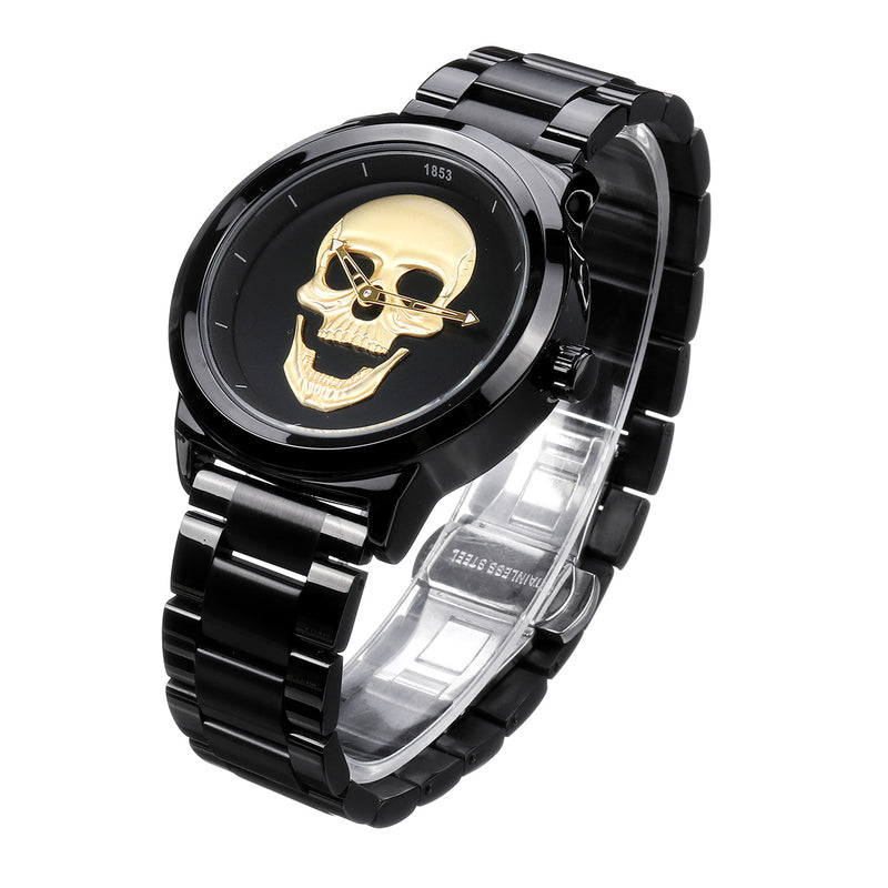 LIGE LG9876 Special Skull Pattern Three-needle Stainless Steel Quartz Watch Men Watch