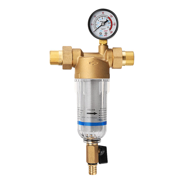 TMOK Water Pre Filter System 3/4" & 1" Brass Mesh Prefilter Purifier w/ Reducer Adapter & Gauge