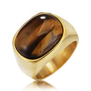 REZEX Retro Tiger Eye Stone Finger Rings Men's Titanium Steel Ring