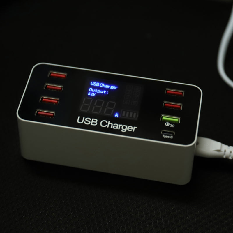 40W QC Smart Desktop Fast Charging Station Charger 7 USB Port Charger For Travel