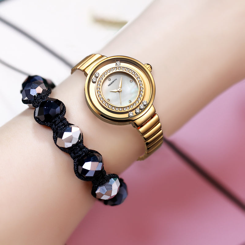 REBIRTH RE083 Crystal Shining Women Wrist Watch Stainless Steel Strap Quartz Watches